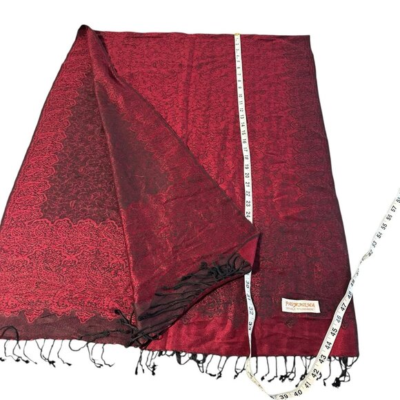Pashmina Silk and Cashmere Paisley Print Red Black Scarf Wrap Shawl 28" x 72" - Picture 5 of 6